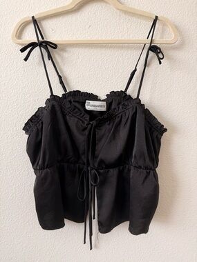 No Boundaries Black Tie-Shoulder Ruffle Drawstring Crop Top